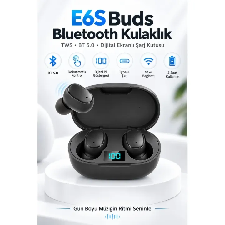 E6S Buds Kablosuz Kulakiçi Taşınabilir Bluetooth Kulaklık